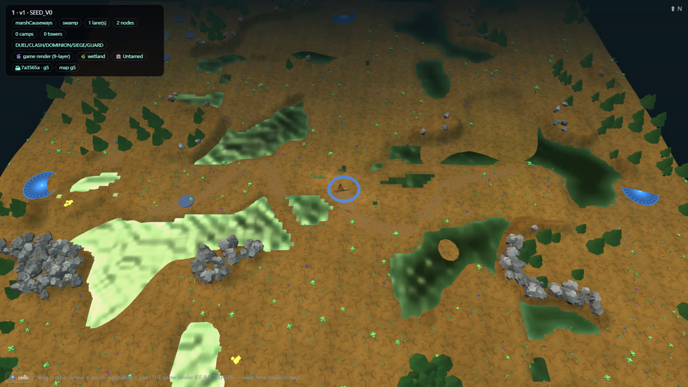A generated battlefield in the 3D game render
